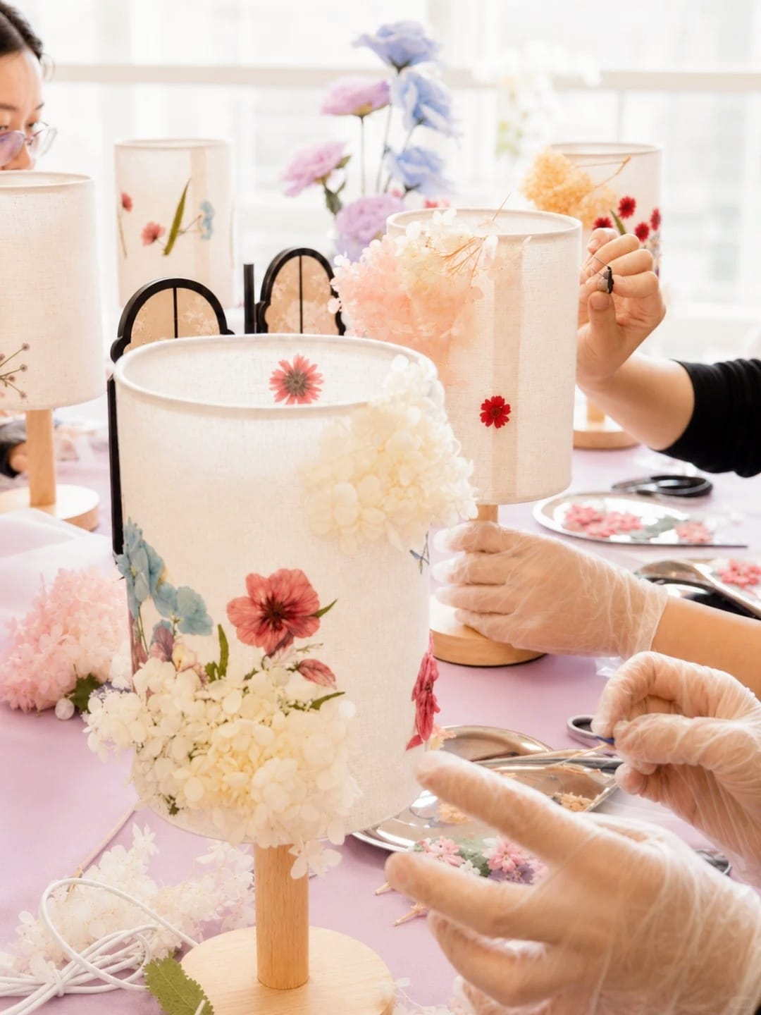 Pressed flower decoupage table lamp workshop for Mid-Autumn — Art Story Events Hong Kong
