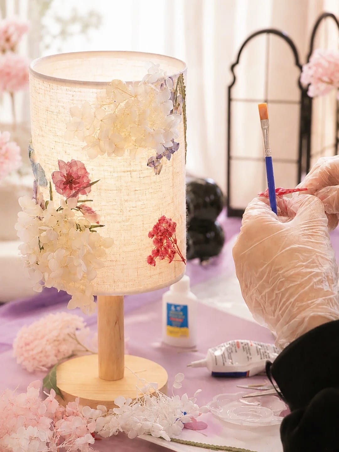 Embossed Flower Decoupage Table Lamp